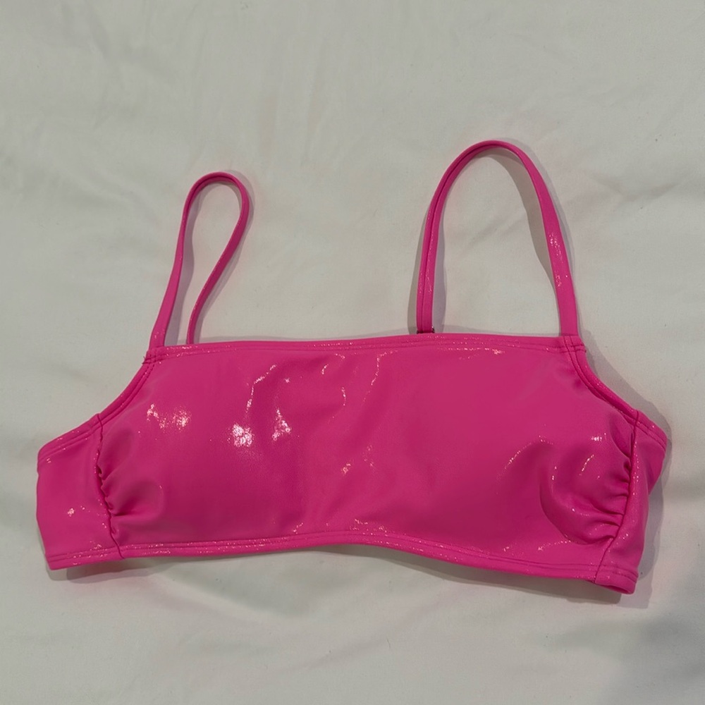 Shiny pink swim top